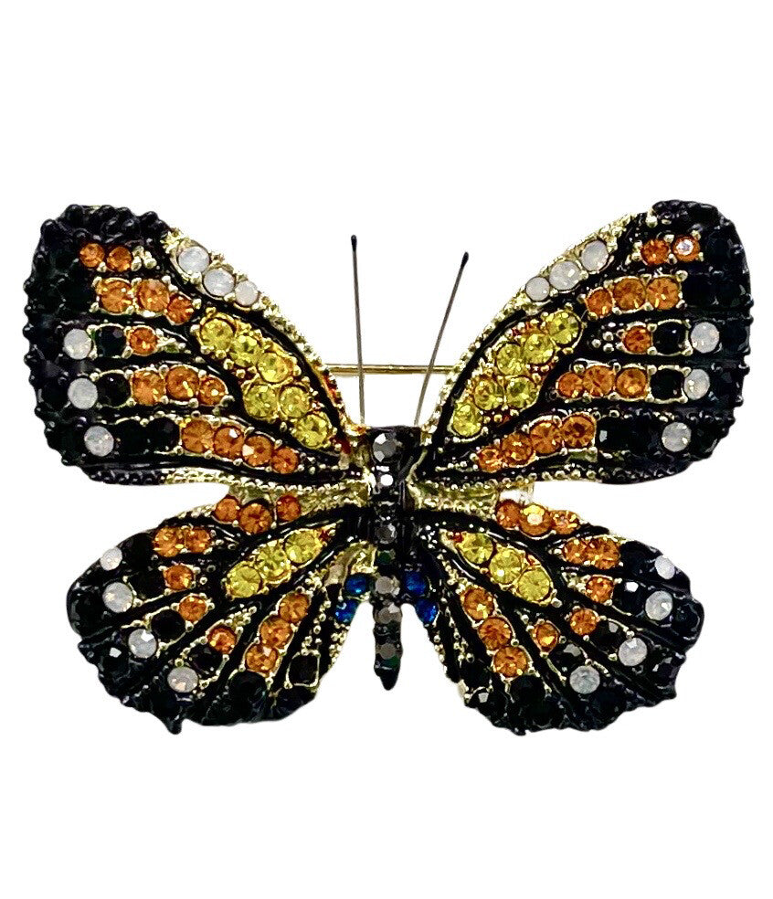 Brooch - Crystal and Metal - Monarch Butterfly