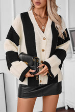 Load image into Gallery viewer, Knitted Cardigan - Buttoned Front - Black & White Stripe