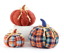 Load image into Gallery viewer, Fall Decor - Plush Cloth & Raffia Pumpkins - Plaid & Velour (Set of 3)