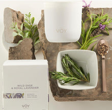 Load image into Gallery viewer, Candle - Glass Jar Frosted White - Blended Soy - Voy - Wild Sage & Royal Lavender Scent