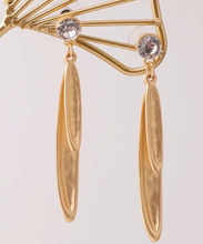 Load image into Gallery viewer, Earrings - Organic Leaf Crystal Drop - Gold