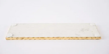 Load image into Gallery viewer, Charcuterie Board & Spreader Set - Mud Pie White Marble Serving Slab with Gold Foil Trim & Gold Mercury Glass Handled Spreader (2 Pieces)