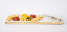 Load image into Gallery viewer, Charcuterie Board & Spreader Set - Mud Pie White Marble Serving Slab with Gold Foil Trim & Gold Mercury Glass Handled Spreader (2 Pieces)