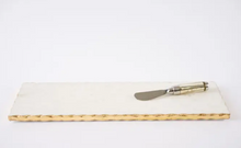Load image into Gallery viewer, Charcuterie Board & Spreader Set - Mud Pie White Marble Serving Slab with Gold Foil Trim & Gold Mercury Glass Handled Spreader (2 Pieces)