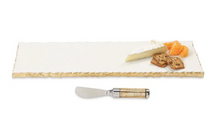 Load image into Gallery viewer, Charcuterie Board & Spreader Set - Mud Pie White Marble Serving Slab with Gold Foil Trim & Gold Mercury Glass Handled Spreader (2 Pieces)