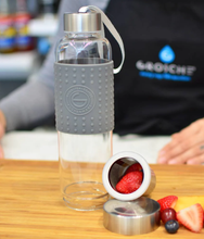 Load image into Gallery viewer, Water Bottle - Clear Marino Glass with Stainless Steel Lid & Strap and Detachable Infuser