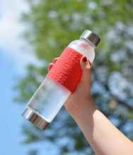 Load image into Gallery viewer, Water Bottle - Clear Marino Glass with Stainless Steel Lid & Strap and Detachable Infuser
