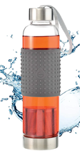 Load image into Gallery viewer, Water Bottle - Clear Marino Glass with Stainless Steel Lid & Strap and Detachable Infuser