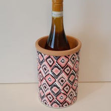 Load image into Gallery viewer, Keep the vintage cool with a touch of European flair in this stylish Tall Diamond Wine Cooler. Crafted out of terracotta and decorated with a unique diagonal pattern reminiscent of the trendiest European designs, this fashion-forward cooler is the perfect complement to any get-together. Just add your favourite bottle for an elegant Birthday, Hostess, Father's Day, or Just Because Gift** Size: 7"H Capacity: O:4.5" Colour: Black/Grey/Pink Material: Terracotta