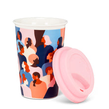 Load image into Gallery viewer, Mug - Coffee or Tea Bone China Travel Mug with Silicon Lid - Diverse Women (2 Piece Set)