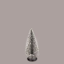 Load image into Gallery viewer, Create a winter wonderland on your mantel, sideboard or dining room table with these charming bottle brush Christmas trees in on-trend hues. Crafted from sisal fiber sprayed with festive glitter and perched on metal stands. Colour: Dark Grey. Extra Small:  8"H