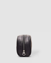 Load image into Gallery viewer, The Sinatra Men’s Toiletry Case is a great men’s travel accessory. Designed to fit just the essentials, his toiletries will be organized, and compact with this travel cases’ four elasticated slip pockets and mesh zip pocket.2 Colours to choose from: Black Tan Pair it with the Gilbert Toiletry Case for a set that has him covered! Features: 4 Elastic Slip Pockets 1 Mesh Zip Pocket Lining: Nylon Closure: Secure Zip Material: Vegan Leather Hardware: Gun Metal W22 x H14 x D5cm. Shown: Black