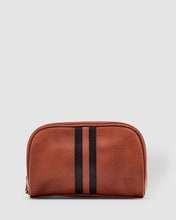 Load image into Gallery viewer, The Sinatra Men’s Toiletry Case is a great men’s travel accessory. Designed to fit just the essentials, his toiletries will be organized, and compact with this travel cases’ four elasticated slip pockets and mesh zip pocket.2 Colours to choose from:  Black Tan Pair it with the Gilbert Toiletry Case for a set that has him covered!  Features:  4 Elastic Slip Pockets 1 Mesh Zip Pocket Lining: Nylon Closure: Secure Zip Material: Vegan Leather Hardware: Gun Metal W22 x H14 x D5cm. Shown: Tan