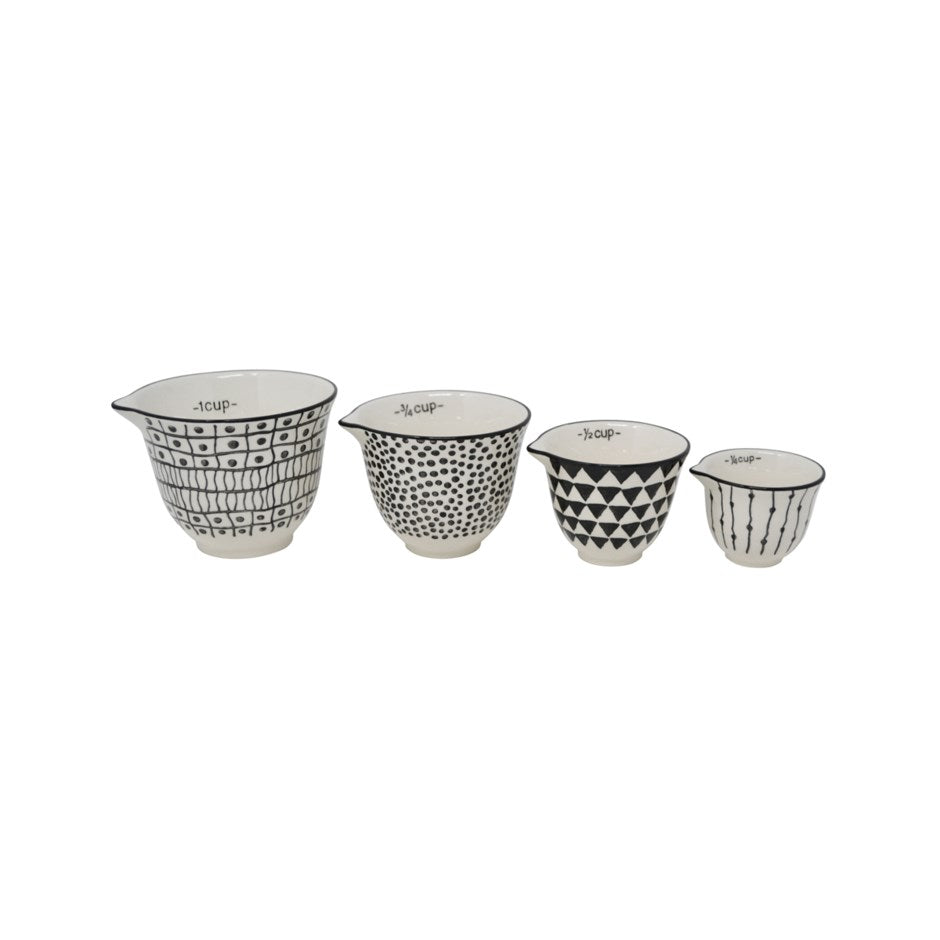 Measuring Cups - Ceramic Black/White Vintage Style Set of 4