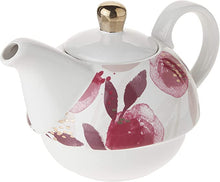 Load image into Gallery viewer, Teapot Set - Tea For One White & Purple Ceramic with Gold Plated Lid Knob - Berry Floral (3 Piece Set)