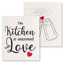 Load image into Gallery viewer, Amazing Swedish Dishcloth Set - Biodegradable & Eco-Friendly Inscribed "This Kitchen is Seasoned with Love" (Set of 2)
