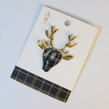 Load image into Gallery viewer, Holiday Accessory - Silver & Gold Plated Resin Brooch -  Reindeers & Bows