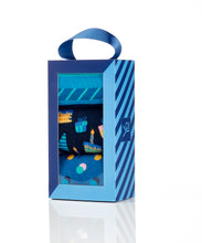 Load image into Gallery viewer, Say Happy Birthday in style with this set of 3 birthday design men's crew socks.  Comes in a coordinating gift box.  So Stylish, he won't want to cover them up!   3 styles included:  Navy Blue Birthday Teal Stripes Blue Polka Dots Features:  Reinforced Heel & Toe Cotton Antimicrobial Fits Men's Shoe Size 7-12