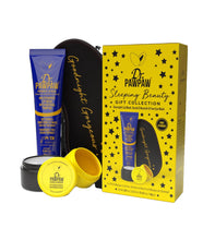 Load image into Gallery viewer, This Sleeping Beauty Gift Set is a great gift for a weekend getaway.  Each Set Includes:  (1) 25ml Multi-Purpose Lip Mask. The gel-like texture melts into the lips, fully absorbing for an intense lip mask treatment. With the addition of Natural Peptides to both plump lips and smooth any fine lines. (1) Scrub & Nourish Lip Sugar. This duo pot, with a lip scrub in the top pot and original balm in the bottom pot, is perfect for super soft lips (1) Eye Mask - With "Goodnight Gorgeous" inscription
