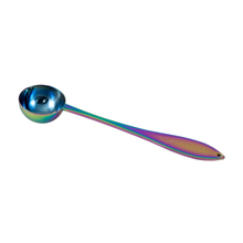 Load image into Gallery viewer, This Rainbow Gold Perfect Tea Spoon is a must have accessory for anyone who loves loose leaf tea. It measures the exact amount of loose leaf tea needed for one cup of tea. Having the precise and correct amount of tea greatly improves the flavour of infusions and this accessory takes the guesswork out of determining how much tea to use. 
