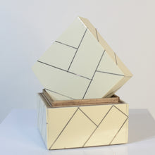 Load image into Gallery viewer, Style-Up your home decor with these stunning resin and wood trinket boxes with its elegant gold stripes.  Store your jewelery or little knick knacks in any room of the house.  Get creative and use them in the kitchen to store your favourite spices.  Definitely conversation starters.  Size:  4" x 4" x 3"  Material:   Exterior - Resin Interior - Wood