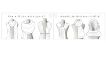 Load image into Gallery viewer, Illustrations of the different ways the Oversized Wrap Scarf can be worn. 6 ways
