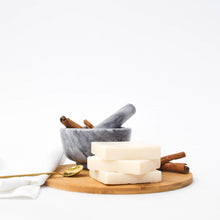 Load image into Gallery viewer, These goat milk soaps are formulated with plant-based oils and real goat’s milk. This handmade soap bar is made in small batches and each bar can slightly vary in size, color and design. Gentle enough for use on sensitive skin.  Soap Bars available in two scents:  Chai Tea: An inviting, complex aroma to make you feel warm and at home. Tahitian Vanilla: Smooth, rich and creamy vanilla with coconut notes. Net weight: 4.5+ ounces