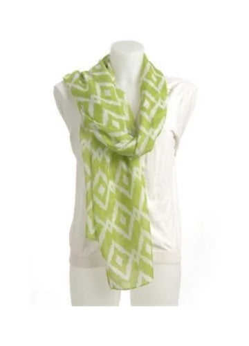 Make a statement with this bright and beautiful lightweight green scarf.  It's styled with a white lexi diamond print that is perfect with any spring/summer outfit.  So pretty and versatile.  Makes a great Birthday, Mother's Day or Just Because gift.  72