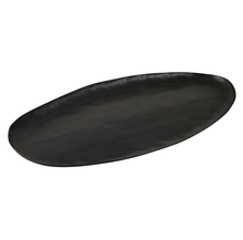 Load image into Gallery viewer, This gorgeous oval tray is our most versatile and sustainable piece yet.  Each one is uniquely designed with recycled iron, giving it a unique finish.  Perfect for any room to enhance your decor. Perfect for entryways, mantels, countertops, kitchen tabletops or coffee tables.  Makes a great hostess or house warming gift.  Add any of our candles, diffusers or beads for a completely sophisticated look.   Size:  19.75" L x 8.25" W  Material:  Recycled Iron  **Hand wipe with damp cloth