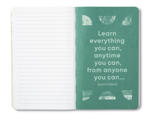 Load image into Gallery viewer, Made for notes-on-the-go. These Inspirational Thoughts Journals are great for recipes, to-do lists, work details, or just doodles and daily thoughts. These 128 lined journals are filled with enchanting illustrations, imaginative quotes and bold senitments.  They will inspire you and others to get creative and put thoughts to paper.   Dimensions:  8" H x 5" W