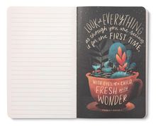 Load image into Gallery viewer, Made for notes-on-the-go. These Inspirational Thoughts Journals are great for recipes, to-do lists, work details, or just doodles and daily thoughts. These 128 lined journals are filled with enchanting illustrations, imaginative quotes and bold senitments.  They will inspire you and others to get creative and put thoughts to paper.   Dimensions:  8" H x 5" W