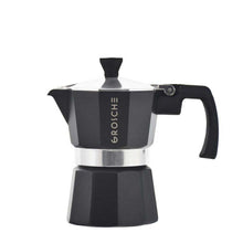 Load image into Gallery viewer, This Milano espresso machine is an elegant black espresso machine and is made from food safe aluminium with a heat resistant mahogany dip handle and knob, and a non-toxic silicon gasket seal. Medium-fine coffee grounds should be used with the espresso po