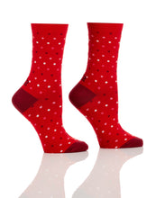 Load image into Gallery viewer, Show her how special she is with this great set of women's crew socks with bright, bold and fun designs.  Comes in a coordinating gift box.  So cute and stylish, she'll want to wear them all the time!  Each giftbox set includes:  (1) Red/Pink Mom Hearts (1) Red/Pink Stripes (1) Red/Pink Dots Features:  Reinforced Heel & Toe Cotton Antimicrobial Fits Women's Shoe Size 6-10