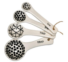 Load image into Gallery viewer, Measuring Spoons - Ceramic Black/White Vintage Style Set of 4
