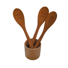 Load image into Gallery viewer, Kitchen Wooden Spoons  -  Includes Leather Hanging Strap & Muslin Bag - Inscribed