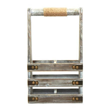 Load image into Gallery viewer, Bottle Caddy - Rustic Wood & Metal with Twine Wrapped Handle