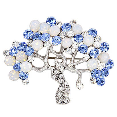 Brooch - Crystal and Metal - Tree of Life - Blue