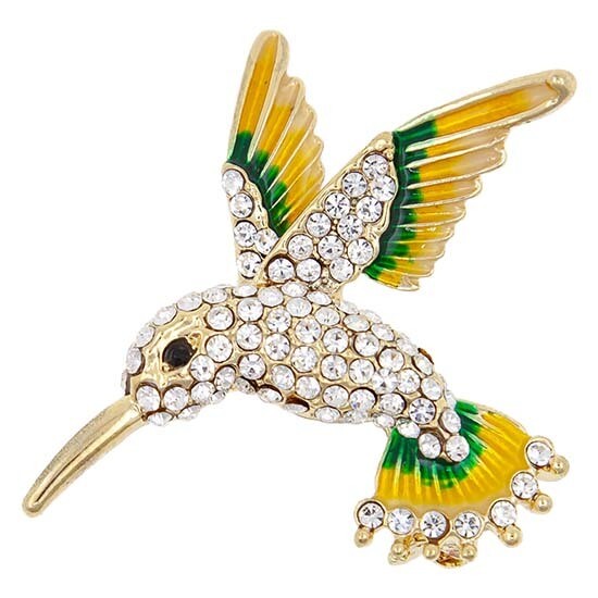 Brooch - Crystal and Metal Enamel - Hummingbird