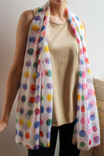 Load image into Gallery viewer, Scarf - Long with Frayed Edges - Multi-Colourful Polka Dots on White
