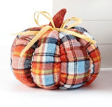 Load image into Gallery viewer, Fall Decor - Plush Cloth &amp; Raffia Pumpkins - Plaid &amp; Velour (Set of 3)
