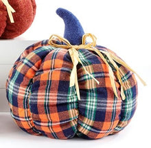 Load image into Gallery viewer, Fall Decor - Plush Cloth &amp; Raffia Pumpkins - Plaid &amp; Velour (Set of 3)
