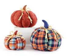 Load image into Gallery viewer, Fall Decor - Plush Cloth &amp; Raffia Pumpkins - Plaid &amp; Velour (Set of 3)
