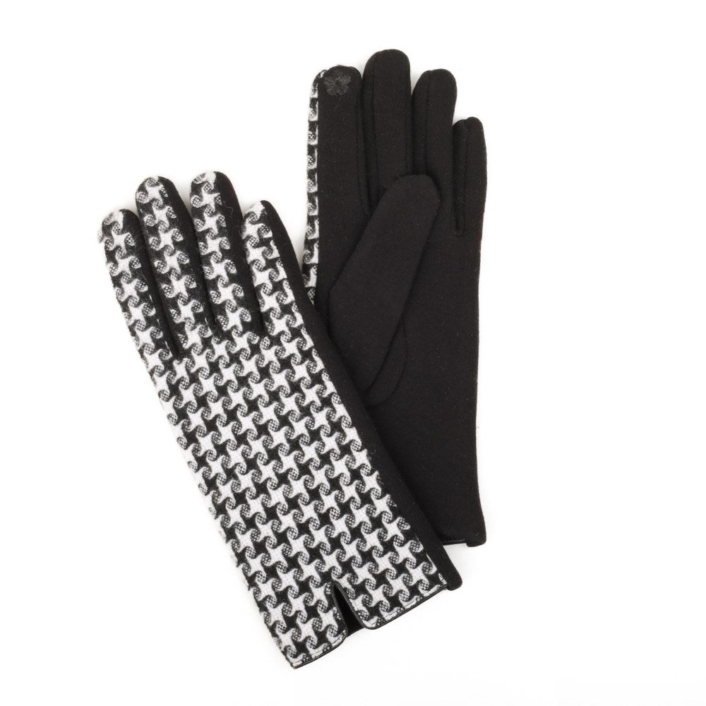 Gloves - Houndstooth Stretch Soft & Warm Texting - Black/White