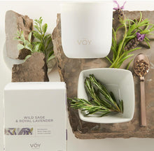 Load image into Gallery viewer, Candle - Glass Jar Frosted White - Blended Soy - Voy - Wild Sage &amp; Royal Lavender Scent
