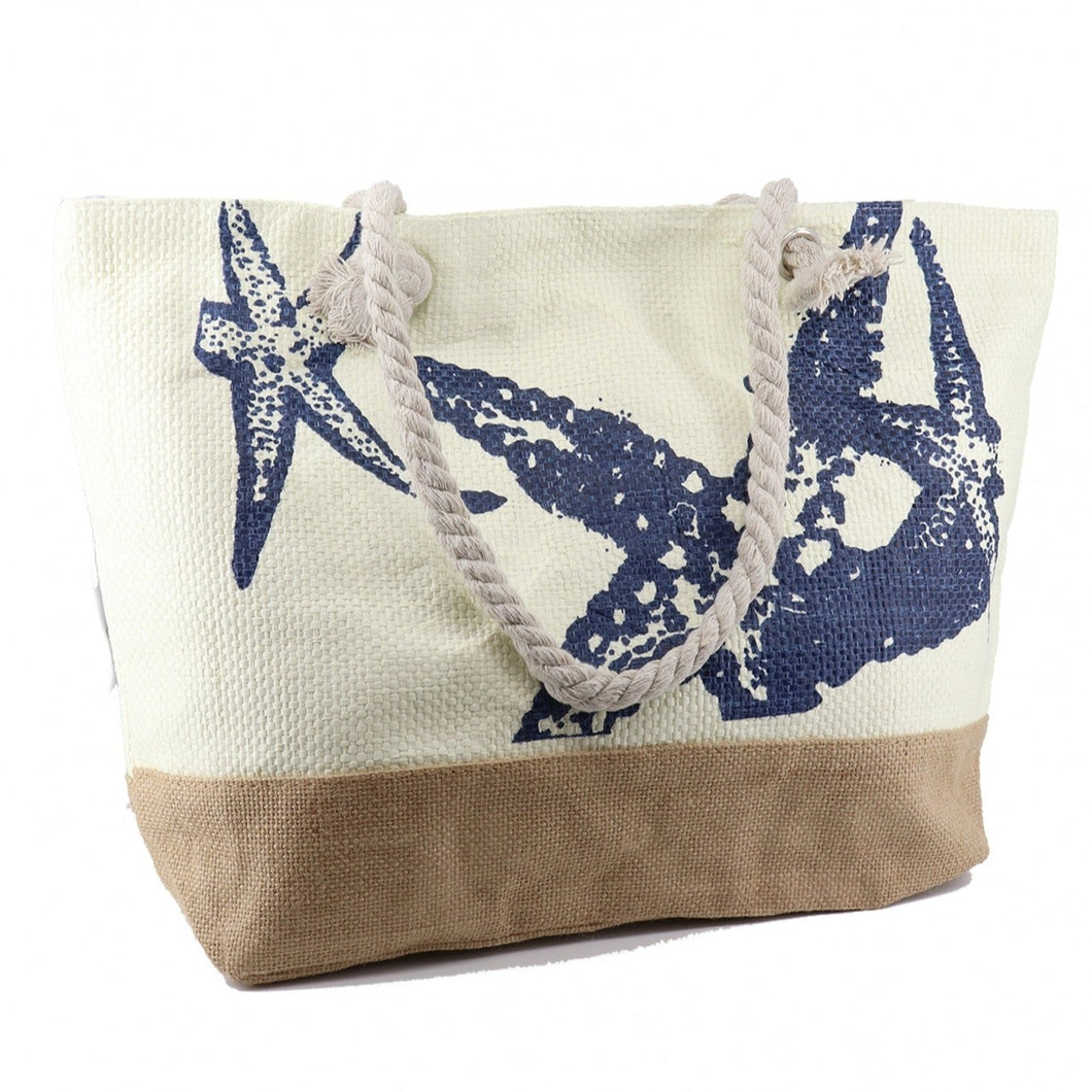 Beach Tote - Printed Starfish Shoulder with Rope Strap