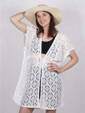 Load image into Gallery viewer, Cover-Up - Diamond Embroidered Lace Kimono with Tie - White
