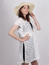 Load image into Gallery viewer, Cover-Up - Diamond Embroidered Lace Kimono with Tie - White

