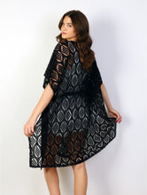 Load image into Gallery viewer, Cover-Up - Diamond Embroidered Lace Kimono with Tie - Black
