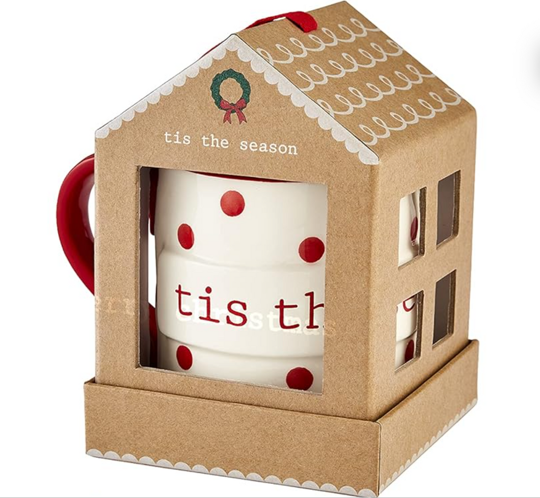 Holiday Kitchen - Mud Pie Dolomite Mug with Gingerbread House Set - Tis The Season