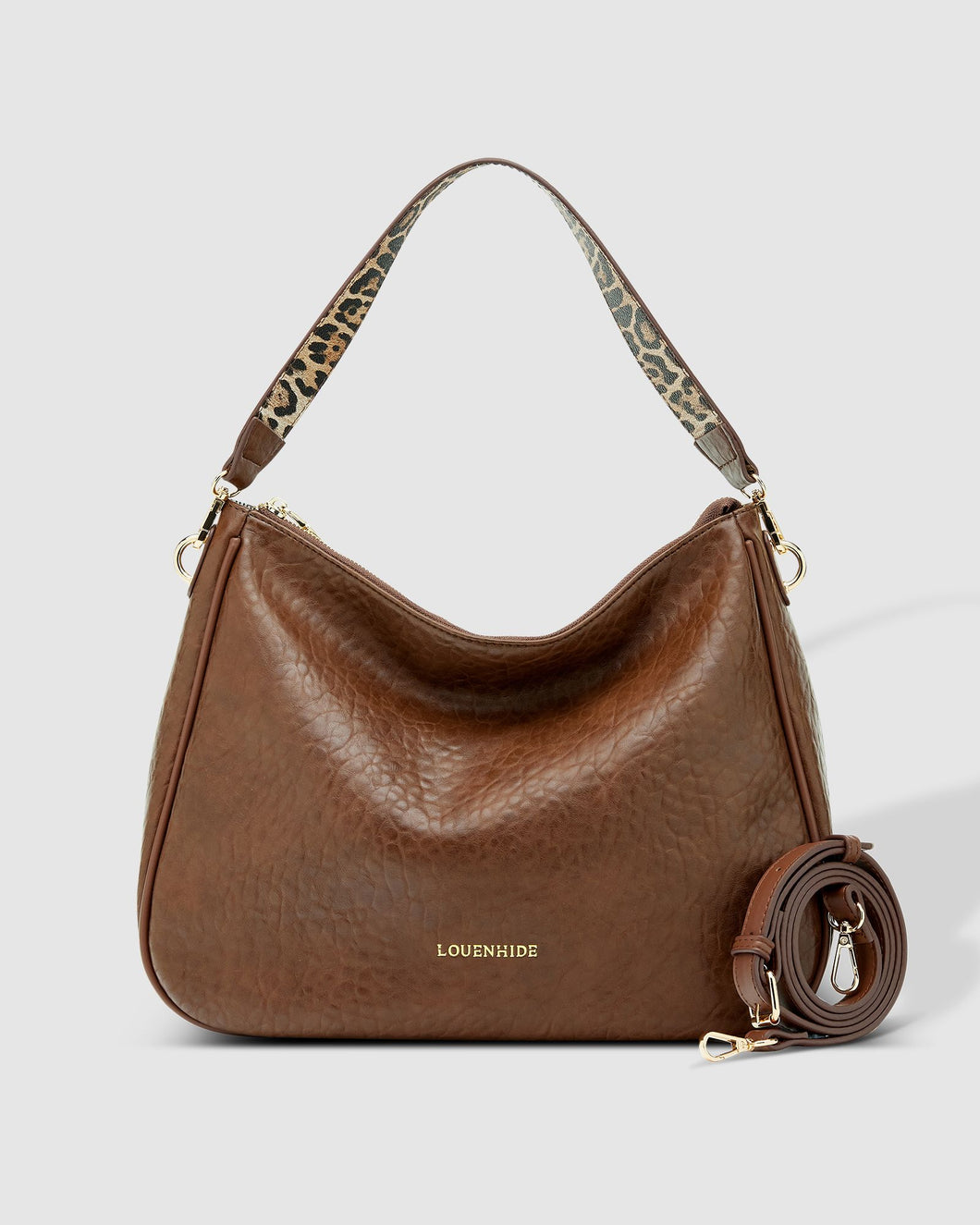 Handbag- Vegan Leather Additional Leopard Print Strap - Remi Cocoa